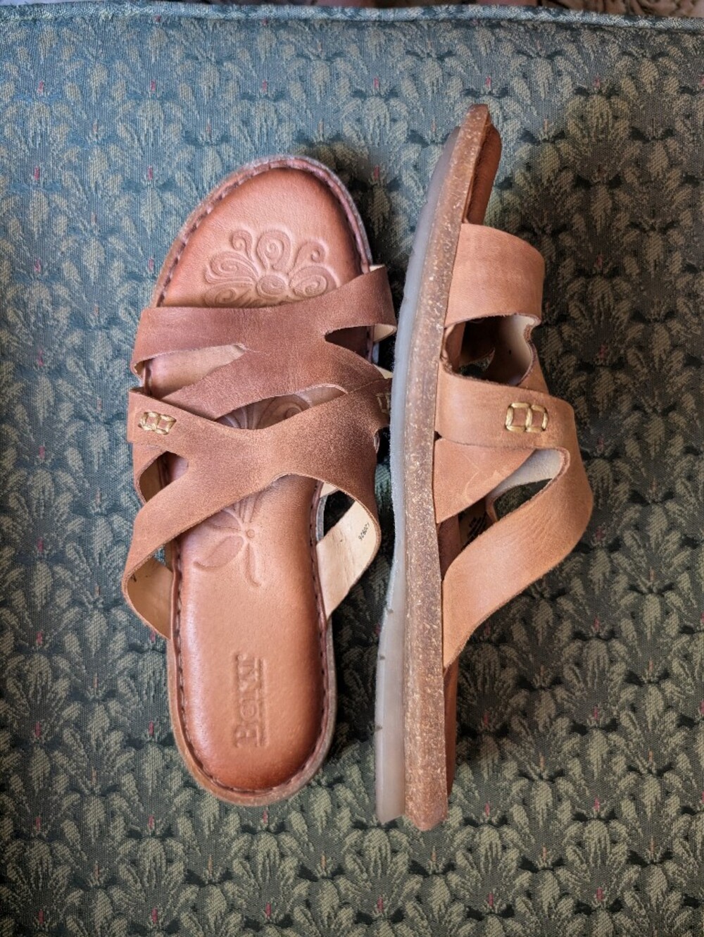 Born Women's Brown Leather Strappy Slide Sandals Size 9